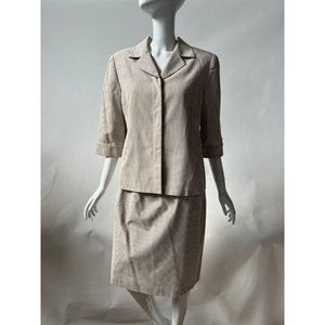 Kasper A.S.L. Womens 2 Piece Skirt Suit White Beige Seersucker Lined Petite 10P